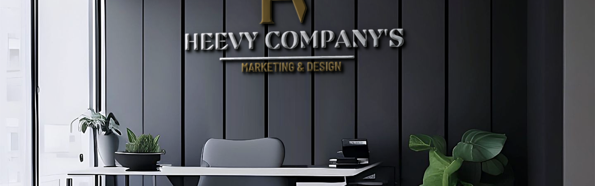 3D logo mockup on black wall office room